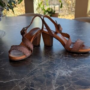 Sundance Brown Scalloped Heeled Sandals made in Italy